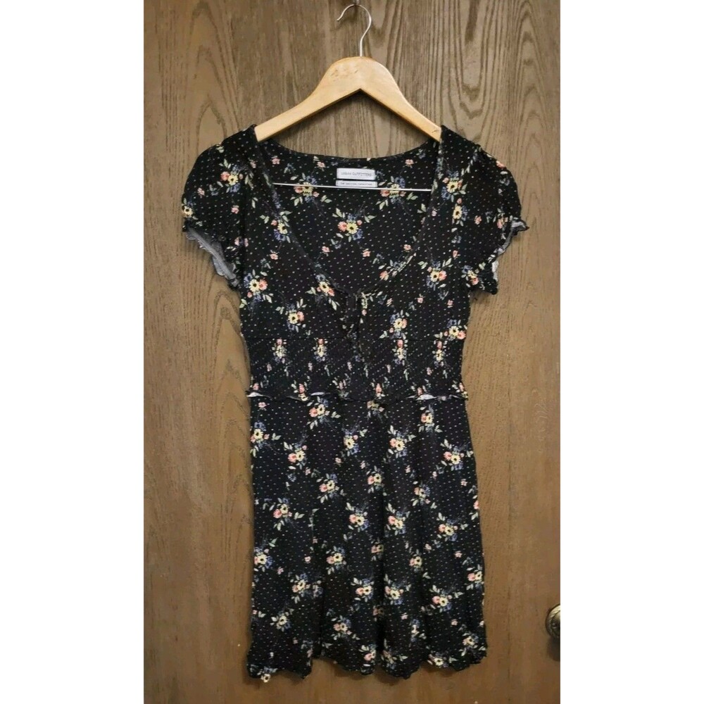 Urban Outfitters Black Polka Dot Floral Print Women's Dress Size Small